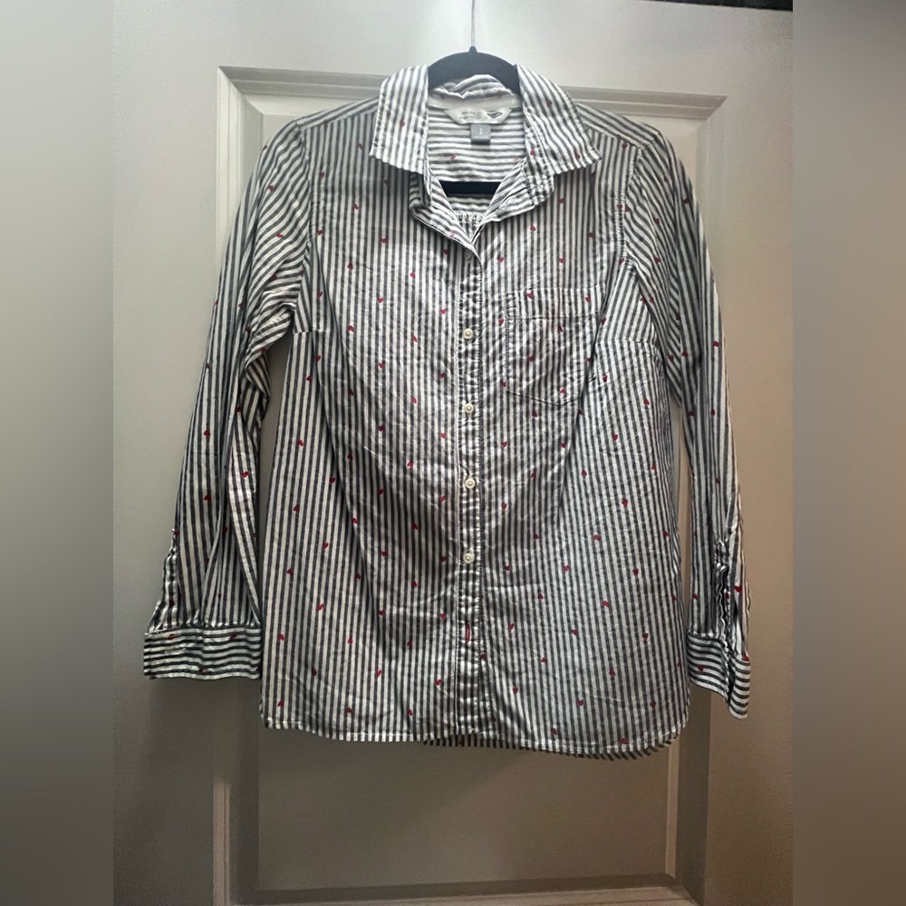 Valentines Day! Striped button down shirt with hearts